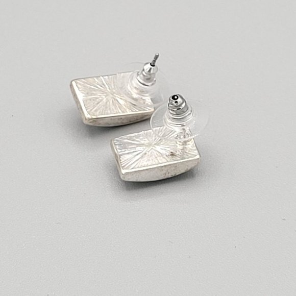 KC Blue Stone Rectangle Pendant Necklace Earrings Fashion Set Blue Silver Tone - Picture 7 of 12